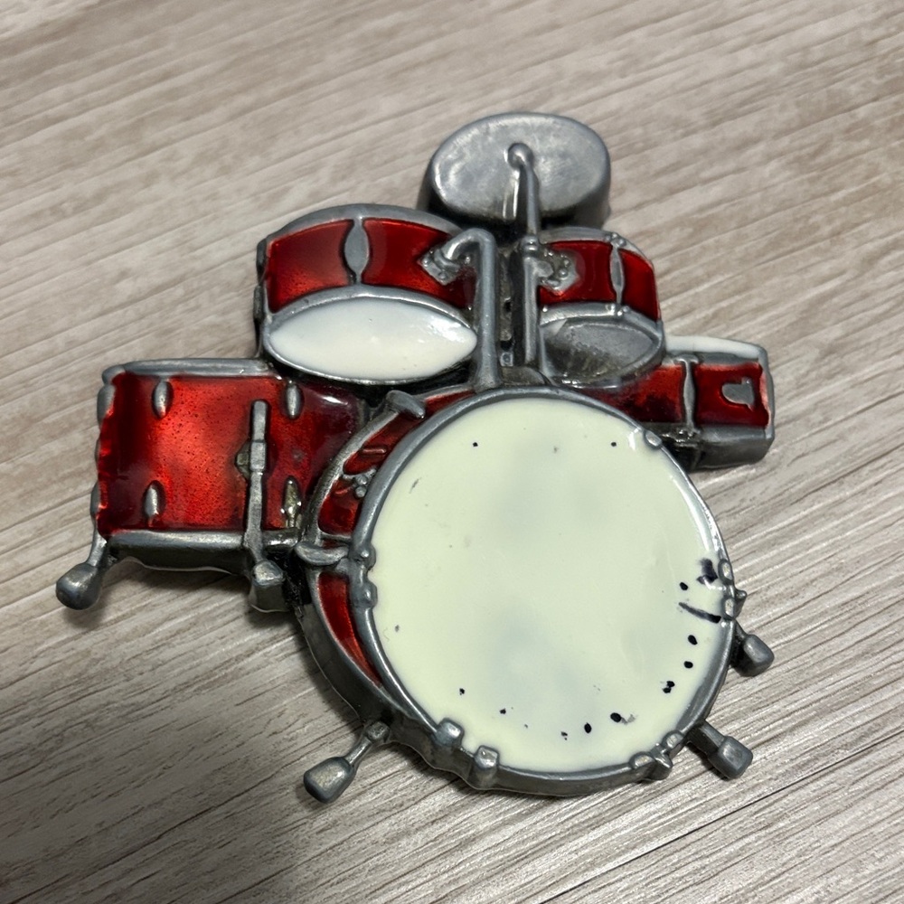 Red and Silver Drum Set Belt Buckle